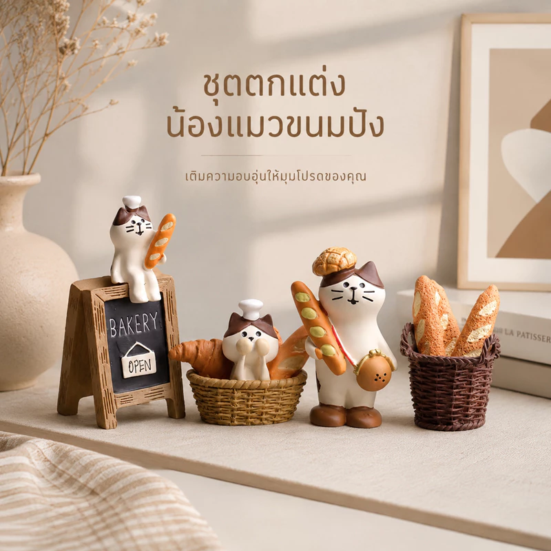 ตุ๊กตาเรซินDIY ขนมปังผสม ฟิกเกอร์ตกแต่ง ตุ๊กตาแมวถือขนมปัง แต่งห้องสไตล์คาเฟ่ ถ่ายรูปสวย เติมความอบอุ่นให้บ้าน