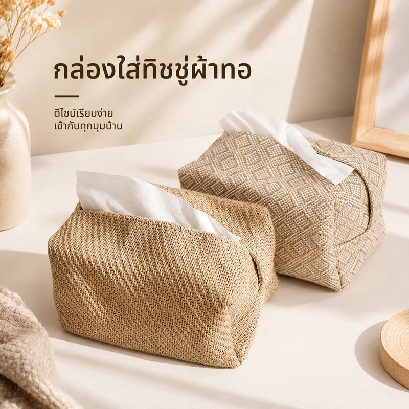 กล่องทิชชู่(ผ้าลินิน) กล่องใส่ทิชชู่ผ้าสไตล์มินิมอล โทนนอร์ดิก แต่งบ้านอบอุ่น ใช้งานง่าย ไม่เสียรูป