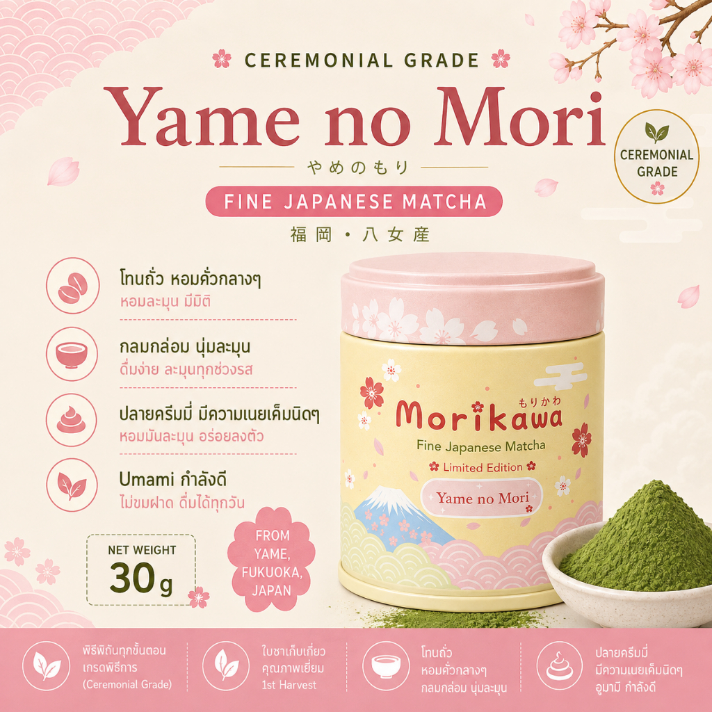 [20g]Yame no Mori MORIKAWA Matcha มัทฉะแท้ จากญี่ปุ่น Ceremonial Grade หอมมัทฉะ โทนถั่วชัด คั่วกลาง ครีมมี่มันเนยเค็ม