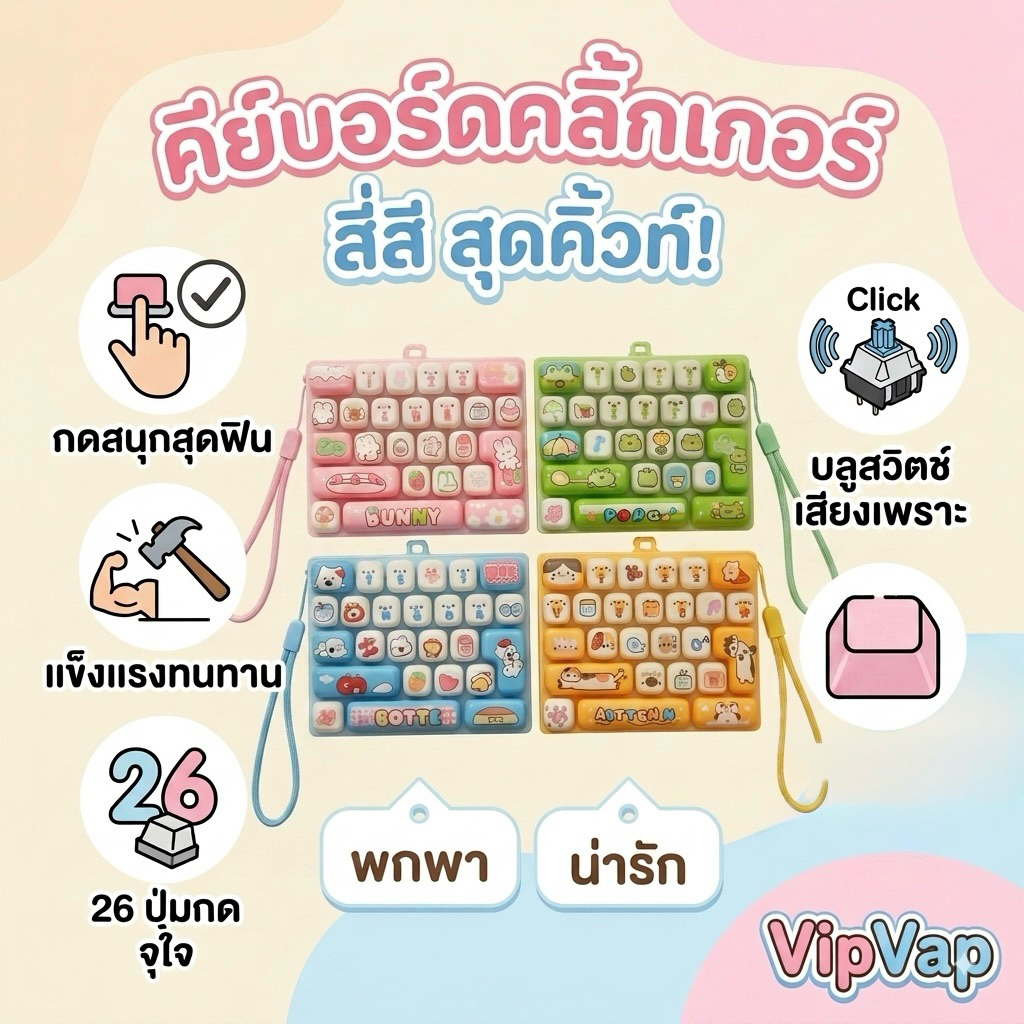 คลิ้กเกอร์คีบอร์ดน่ารักสุดคิ้วท์ บลูสวิตช์ 26 อัน พร้อมส่งจาก กทม. ไม่ต้องรอนาน