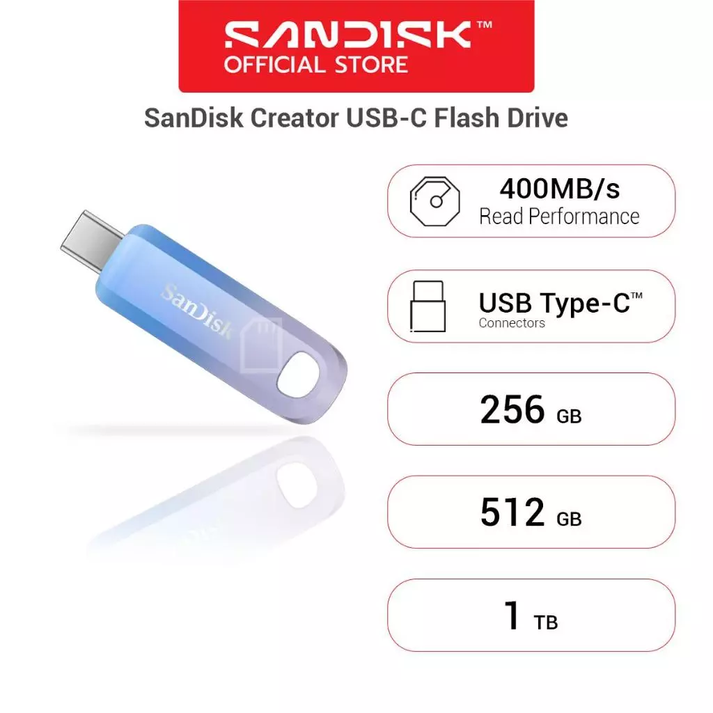 SanDisk Creator USB-C Flash Drive - 256GB ,512GB ,1TB Read Up to 400MB/s USB 3.2 Gen1 ( SDCZ75C ) 5Y