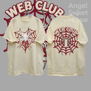 (COD) Angle Official เสื้อยืดผู้หญิงแขนสั้น ลายแมงมุมใยแมงมุม สไตล์ Y2K ทรงหลวม ผ้านุ่ม ใส่สบาย แฟชั่นสตรีท