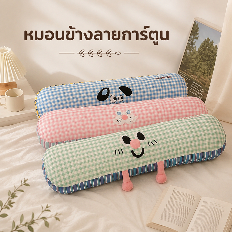 หมอนข้าง90cm หมอนข้างทรงยาว 90 ซม. ลายตาราง หมอนกอด หมอนหนุนข้างเตียง นุ่มพิเศษ ใช้ได้ทั้งนอนและพิง