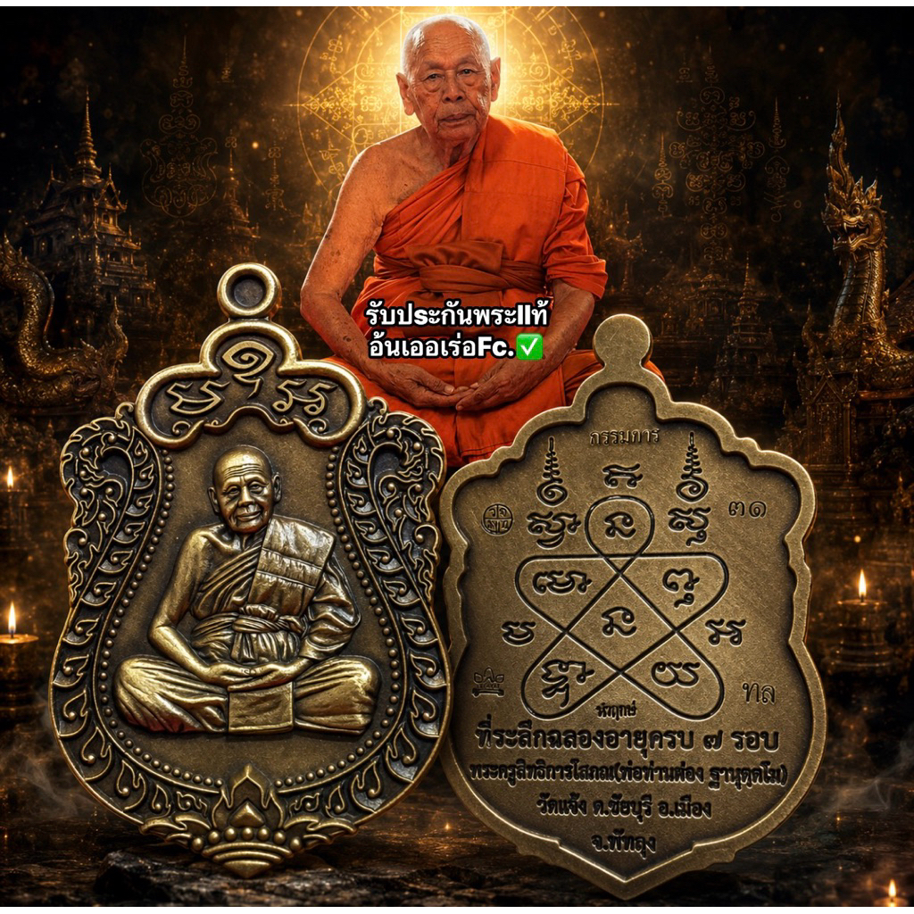 เหรียญพ่อท่านผ่อง(สายเขาอ้อ) รุ่นที่ระลึกฉลองอายุครบ๗รอบ พ่อท่านผ่อง ฐานุตฺตโม วัดแจ้ง จ.พัทลุง พระเครื่อง พระแท้