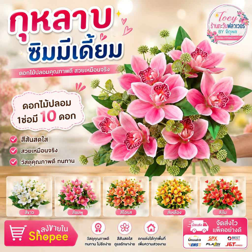ซิมมีเดี้ยม1ช่อมี10ดอก /ดอกไม้ปลอม/ของตกเเต่งสวยงาม