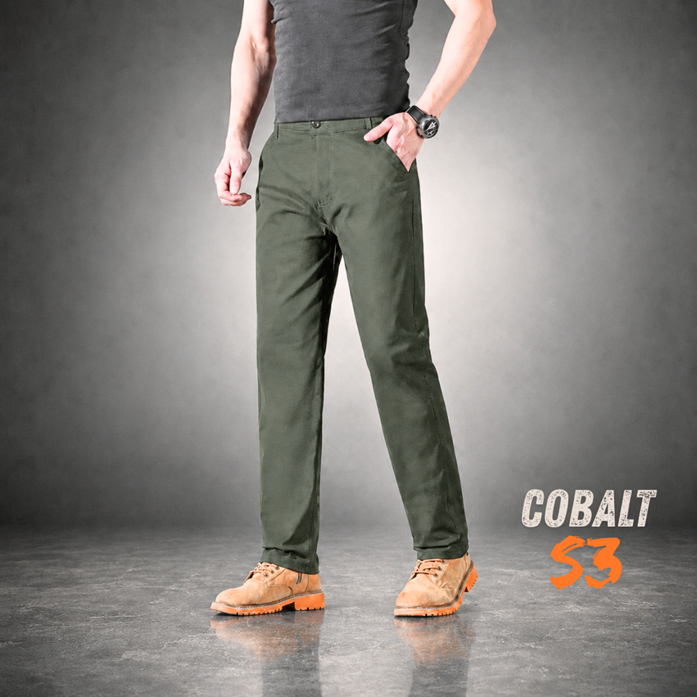 COBALT S3 ผ้ายืด สีเขียว กางเกงขายาว ผู้ชาย กางเกงชิโน ขากระบอกเล็ก ผ้าคอตตอน สแปนเด็กซ์ เอว 28-38 นิ้ว