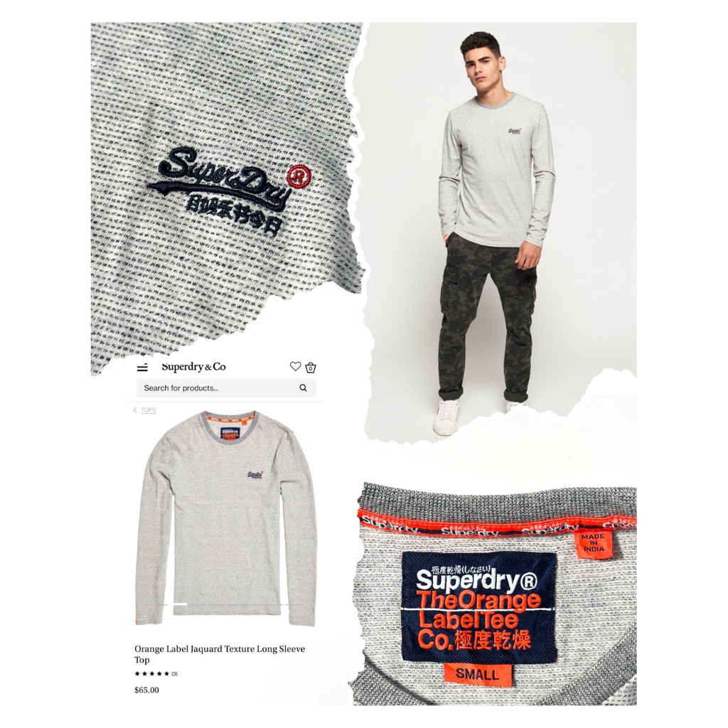 [SUPERDRY®️] 💯  Orange Label Jaquard Texture L/S - Grey