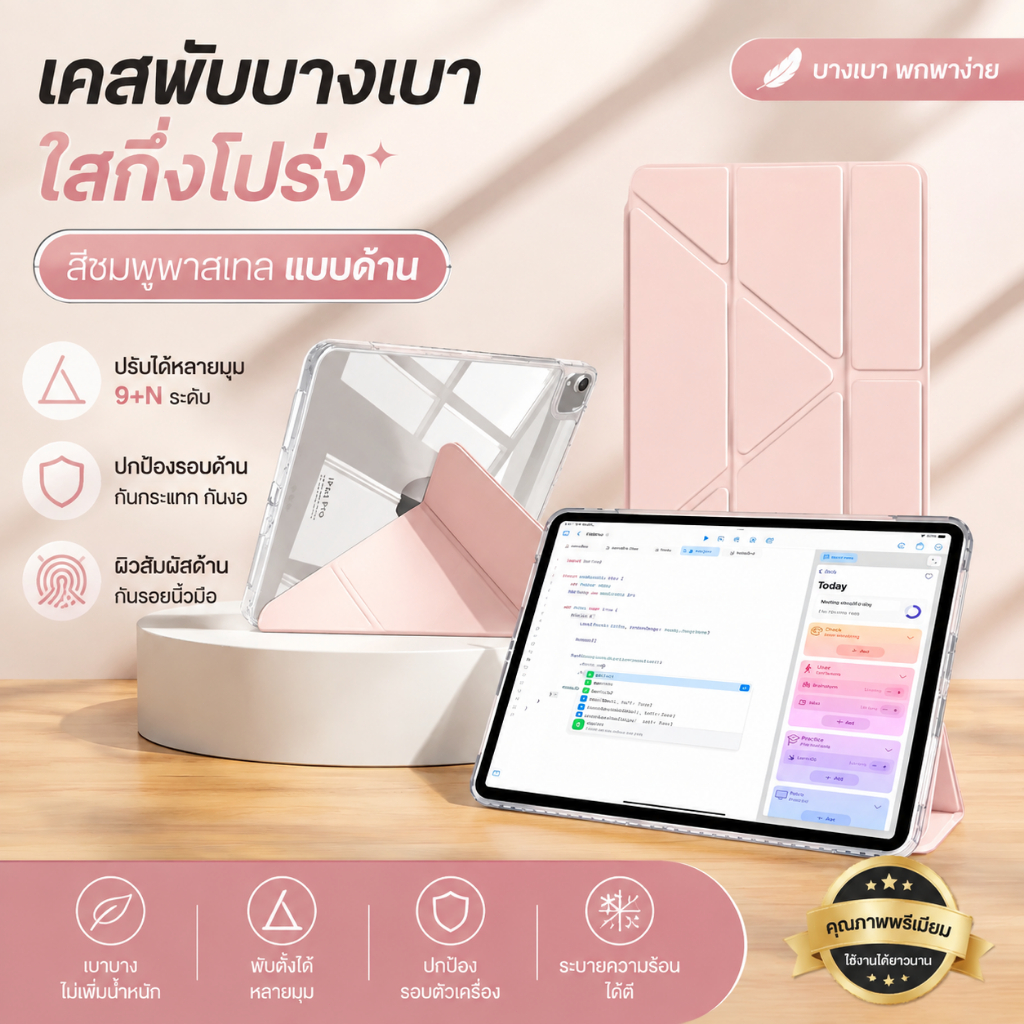 2026Air8 Mini8 รุ่นใหม่ เคส iPad อะคริลิคพับได้หลายระดับกันกระแทก Air4/5 10.9 Gen11 A16/Gen10Mini6/7Air11 M4 Pro11M5/M4