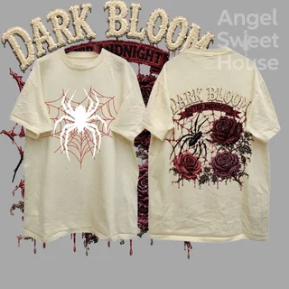 (COD) Angle Official เสื้อยืดผู้หญิงแขนสั้น ลายใยแมงมุมและดอกกุหลาบ ทรงหลวม โอเวอร์ไซซ์ ผ้านุ่ม สไตล์ Y2K สตรีท