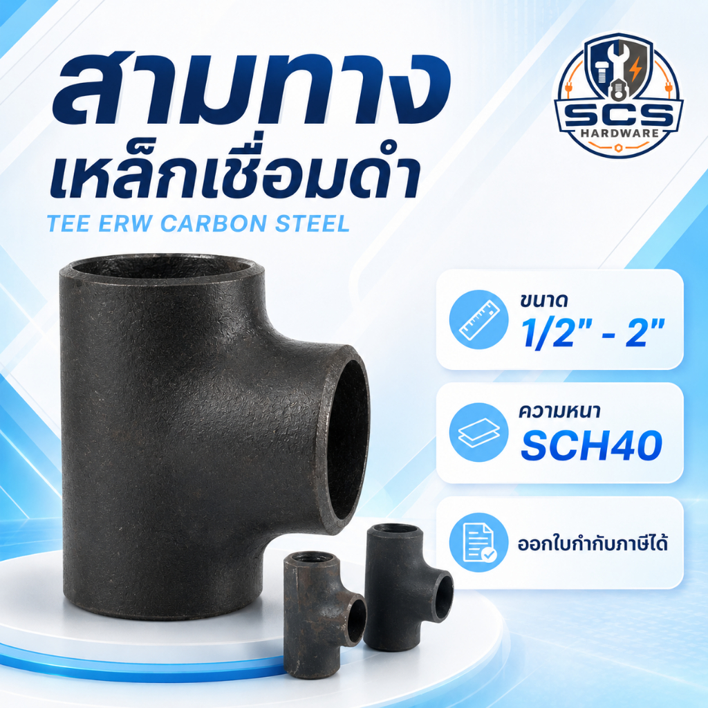 สามทางเหล็กเชื่อม ขนาด 1/2'' - 2นิ้ว ข้อต่อสามทางเชื่อมดำ เหล็กดำเชื่อม มีตะเข็บ SCH40 TEE ERW CARBON STEEL