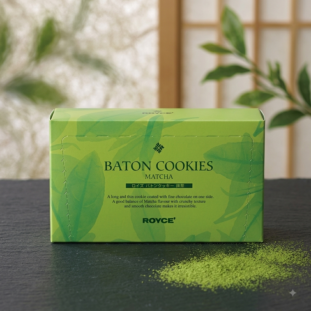 ROYCE BATON COOKIES MATCHA คุกกี้แสนอร่อยที่ทำจากแป้งมะพร้าวผสมผสานกับอูจิมัทชะหอมกรุ่น