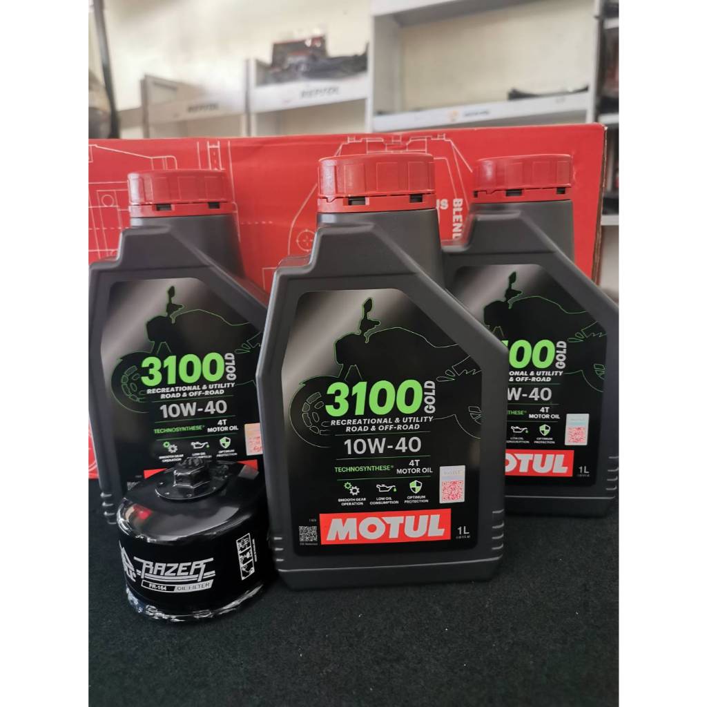 ชุดถ่ายน้ำมันเครื่อง MOTUL 3100 GOLD 10W-40 3 ลิตร ฟรีFR-164 สำหรับBMW F700 GS F750 GS, F850 GS F900