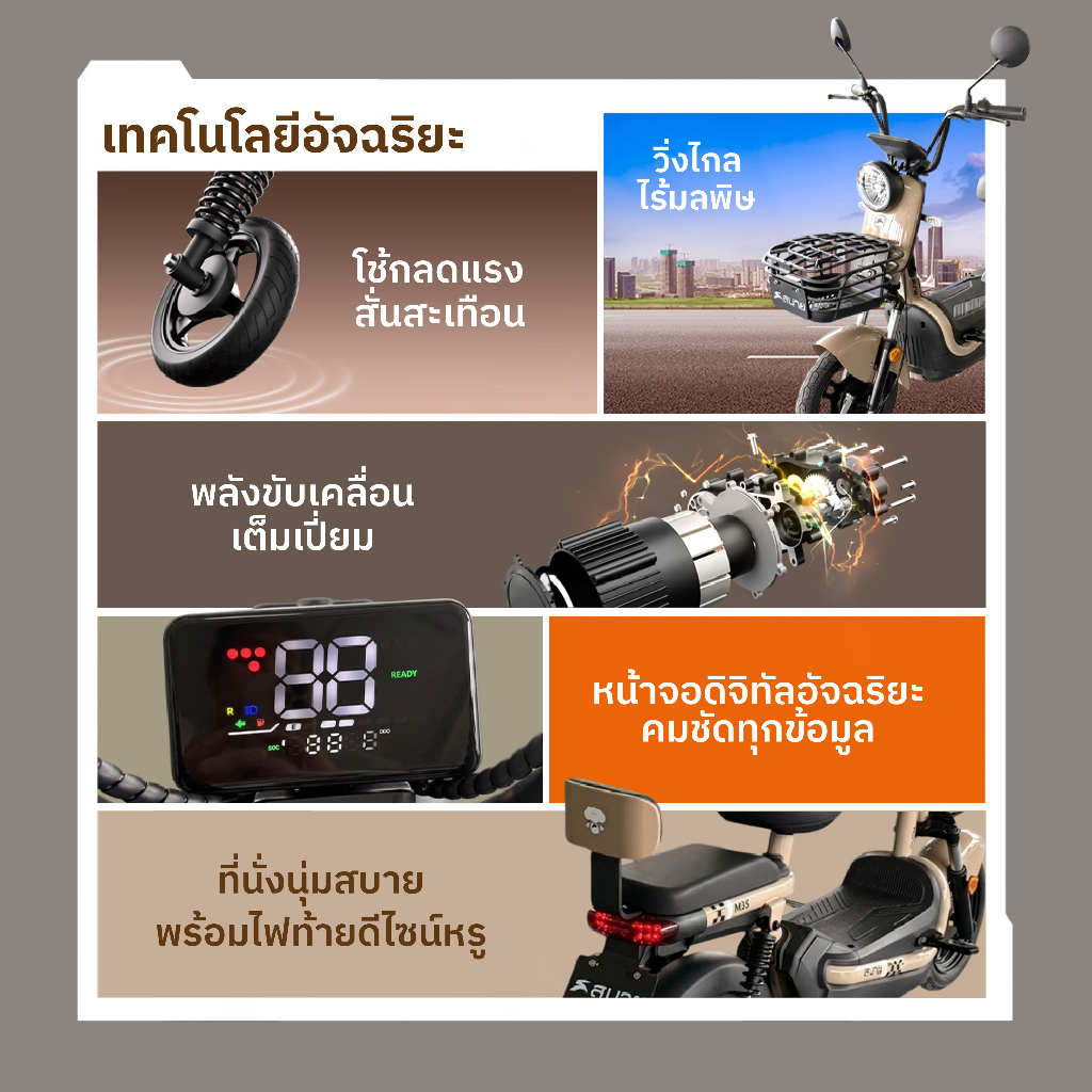 SABAI Mall-M3S รถไฟฟ้า2ล้อ เบาะสีดำ ผู้ใหญ่ใช้ได้ เด็กขี่ง่าย ขับนิ่ม ชาร์จเร็ว พร้อมรับประกัน — صورة 3
