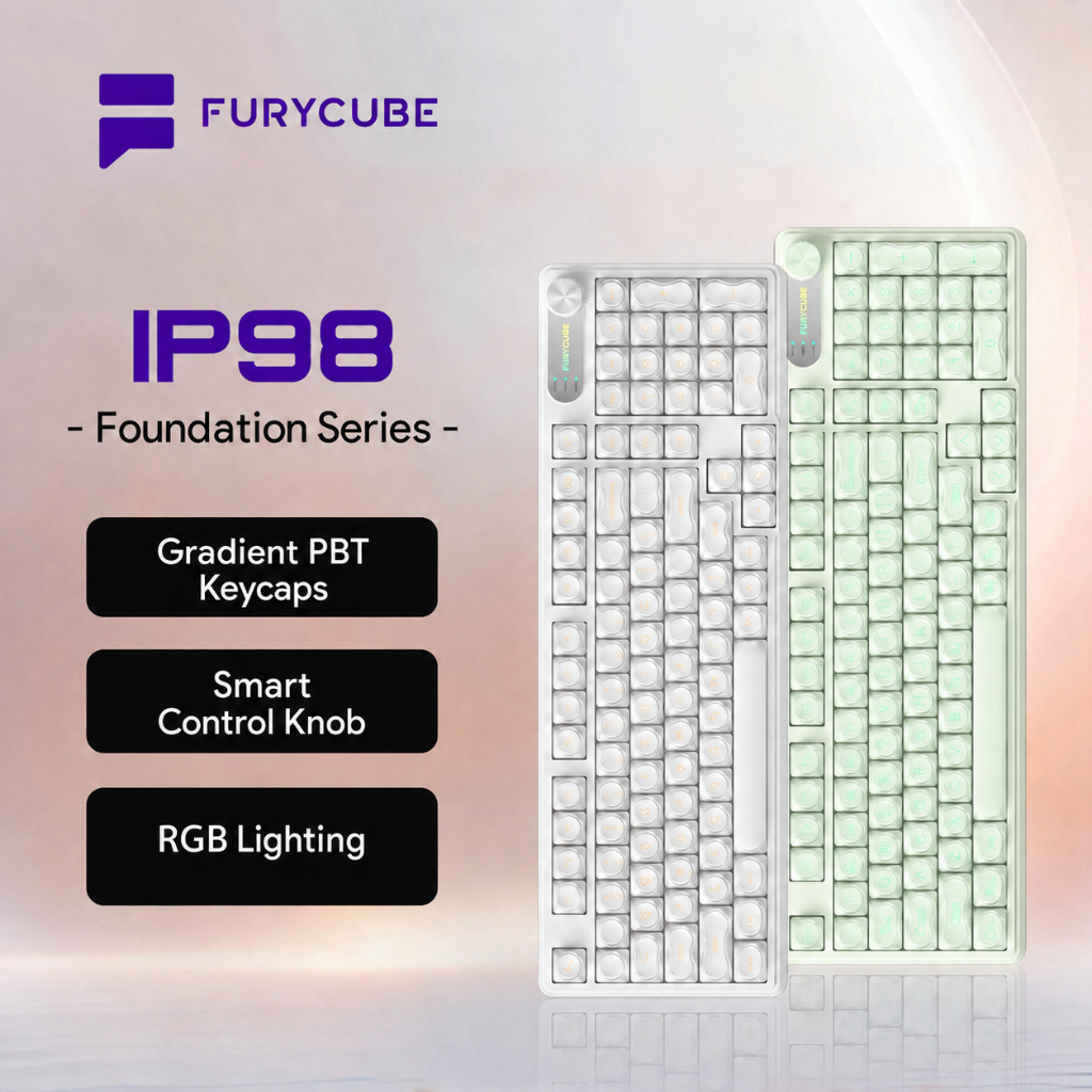【สินค้าจุด】FURYCUBE IP98 คีย์บอร์ดเมมเบรน 98% คีย์บอร์ดแบบมีสาย ไฟแบ็คไลท์ RGB คีย์บอร์ดเกมมิ่งคอมพิ
