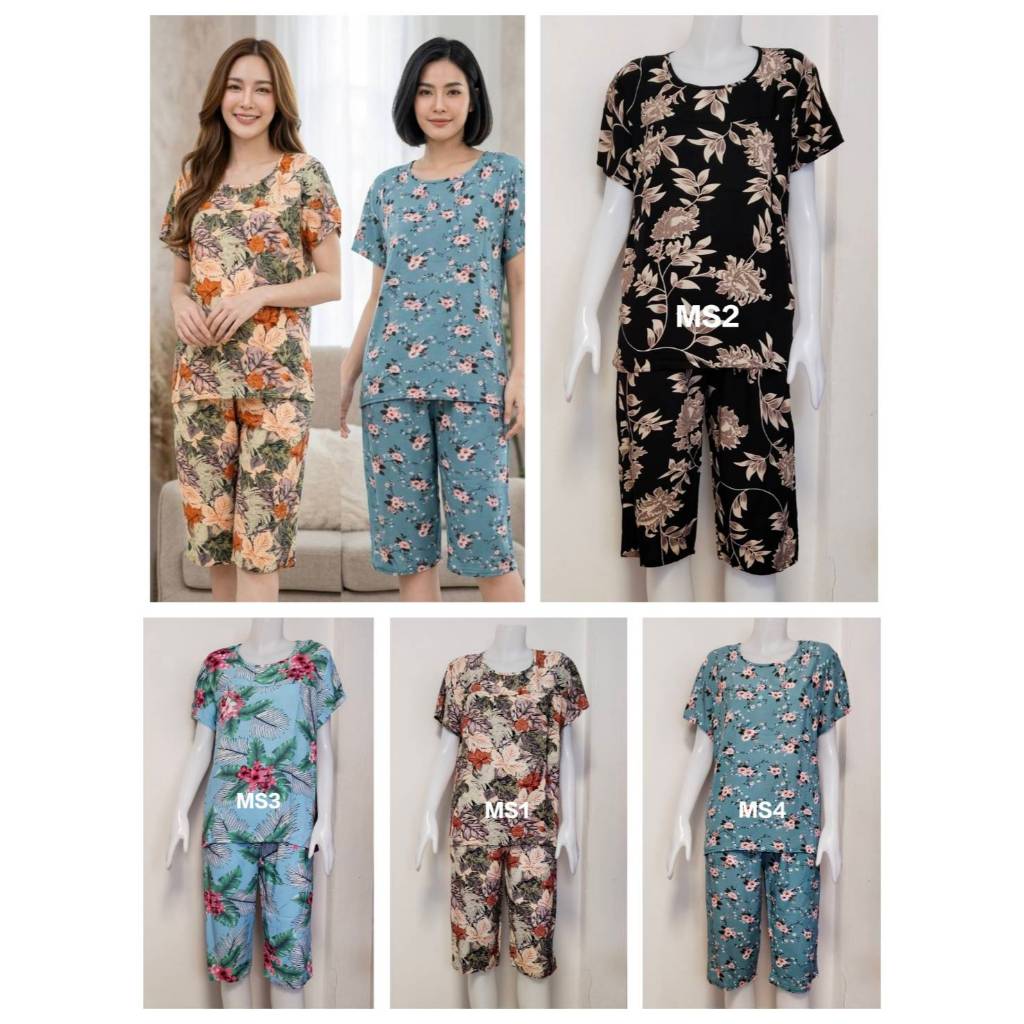 ชุดเซตผ้าสปัน ชุดลำลอง ใส่สบาย ระบายอากาศดี เสื้อแขนสั้น อก 42 นิ้ว กางเกง 5 ส่วน มีกระเป๋า 2 ข้าง