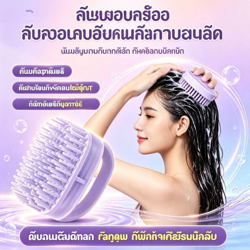 แปรงสระผมซิลิโคน แปรงนวดหนังศีรษะ ขนแปรงนุ่ม อุปกรณ์ดูแลเส้นผม ใช้ได้ทั้งผมแห้งและผมเปียก ไม่ทำร้ายหนังศีรษะ แปรงทำความส