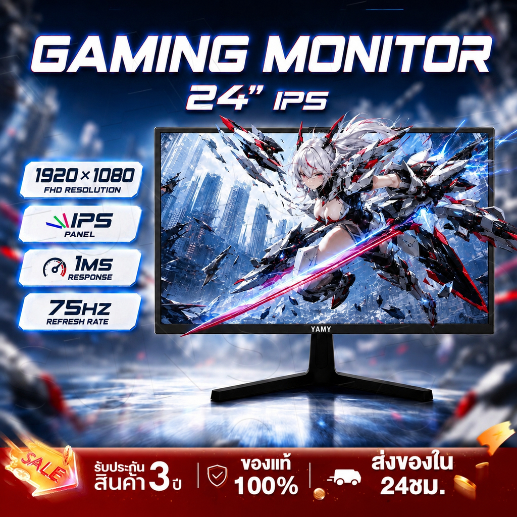 Monitor 24 นิ้ว จอคอม Full HD 75Hz HDMI VGA ภาพคมชัด เหมาะสำหรับทำงาน เรียนออนไลน์