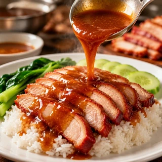 ผงน้ำราดข้าวหมูแดงชายสี่ 230 กรัม/ซอง (6 ซอง)