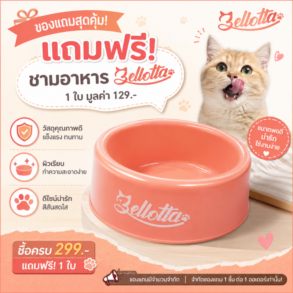 (สินค้าแถมห้ามกดสั่งซื้อ) แถม 1 ชิ้น ต่อ 1 ออเดอร์ Bellotta ชามอาหารสัตว์เลี้ยง 1 ใบ (คละสี)