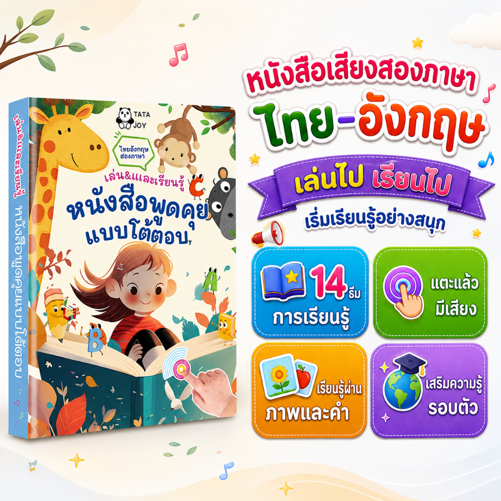 พร้อมส่ง หนังสือเสียงเด็กปฐมวัย หนังสือสองภาษา สารานุกรม ไทย-อังกฤษ นิทานเสริมพัฒนาการ ชาร์จType-C
