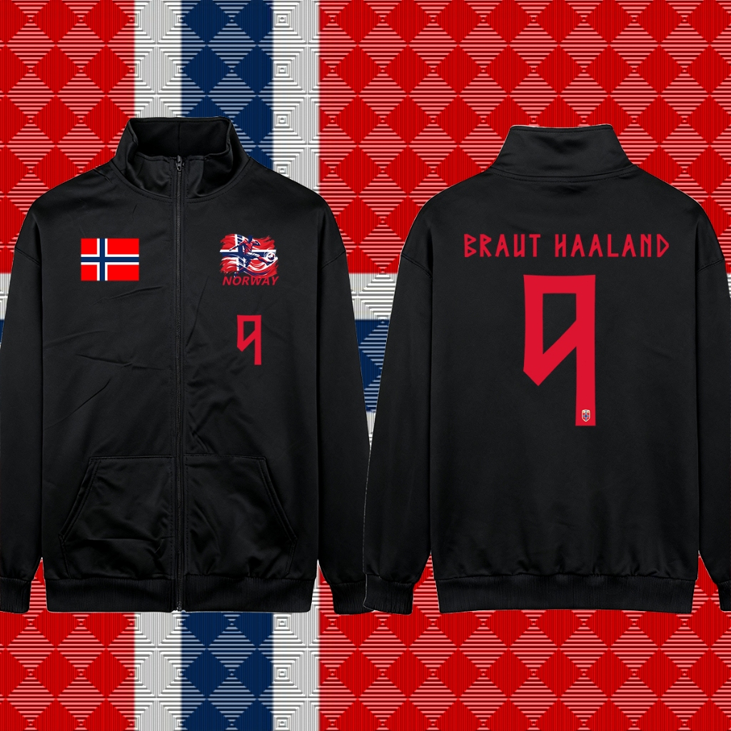 Norway/Erling Braut Haaland No.9 Fan jersey/เสื้อกีฬา/Unisex/ผ้าฝ้าย/เด็ก เสื้อฮู้ด/ยืนคอ Cardigan/z