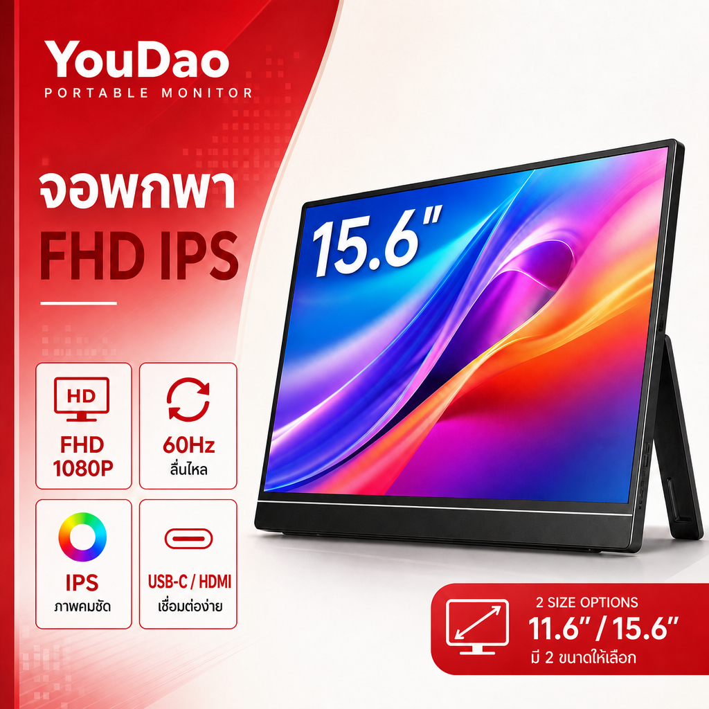 จอพกพา Portable Monitor จอมอนิเตอร์พกพา 11.6 นิ้ว FHD 1080P IPS 60Hz USB-C Mini HDMI ขาตั้งในตัว
