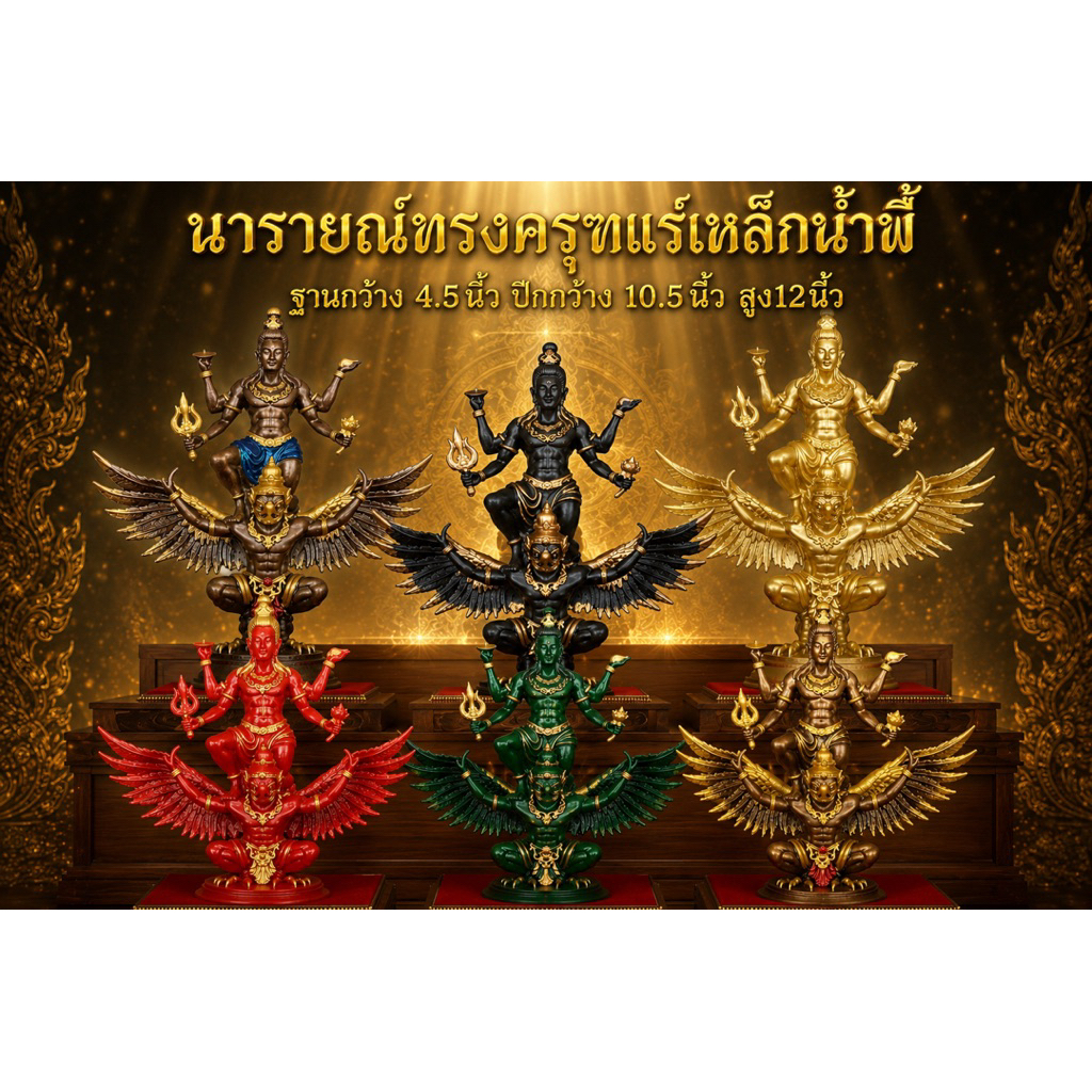 นารายณ์ทรงครุฑแร่เหล็กน้ำพี้ ฐาน4.5นิ้วปีกกว้าง10.5นิ้วสูง12นิ้ว