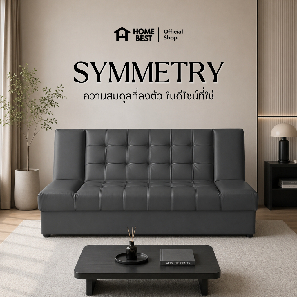 HOME BEST โซฟาเบดปรับนอน รุ่น SYMMETRY สามารถปรับนอนได้ 3 ระดับ หุ้มหนัง PVC เกรดพรีเมียม โครงไม้แท้ แข็งแรง ทนทาน