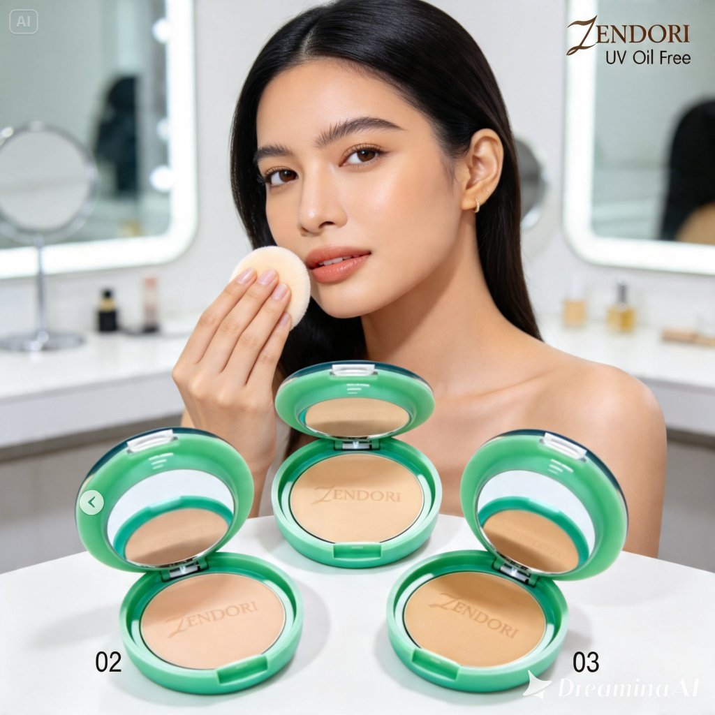 แป้งพัฟผสมรองพื้น Zendori กล่องเขียว สูตรควบคุมความมัน กันน้ำกันเหงื่อ แป้งเซนโดริตลับเขียว