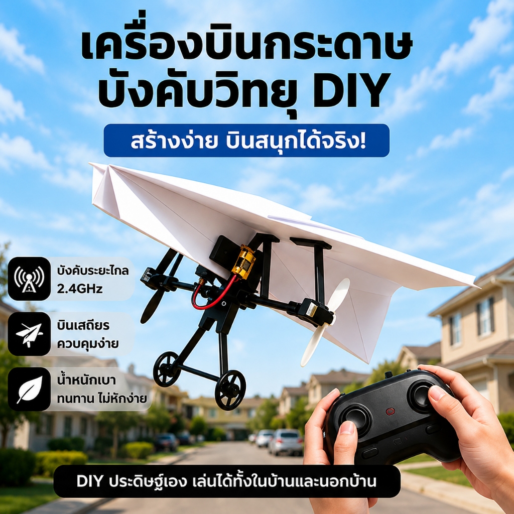 รีโมทคอนโทรล DIY เครื่องบินกระดาษ ชุดไฟฟ้ามี Gyroscope บินเสถียร ประกอบง่าย ของเล่นเด็กมือใหม่ เครื่องบินบังคับวิทยุ D