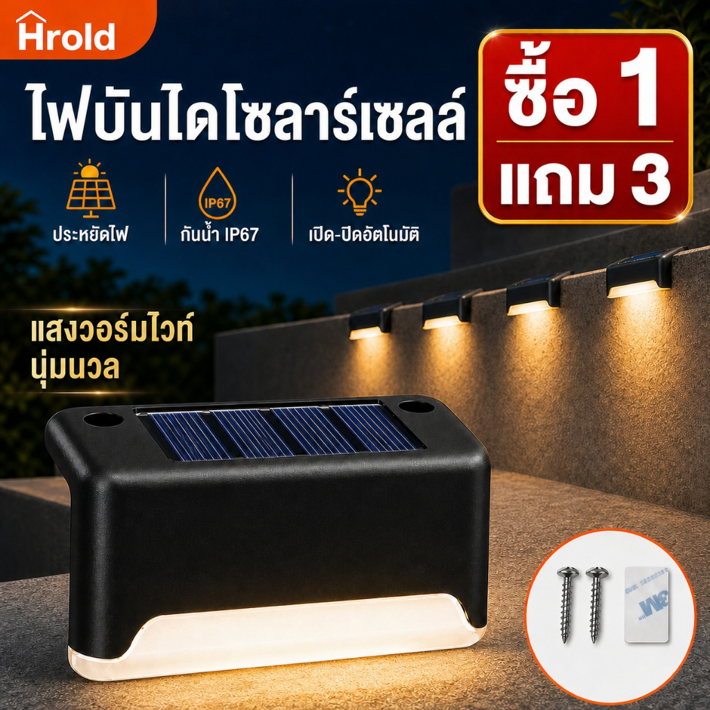 Hrold ไฟโซล่าเซลล์ Solar Light ไฟติดบันได ไฟติดผนัง แสงเหลือง ขนาดเล็ก 8cm สำหรับรั้วบ้าน หน้าบ้าน ทางเดิน กลางแจ้ง