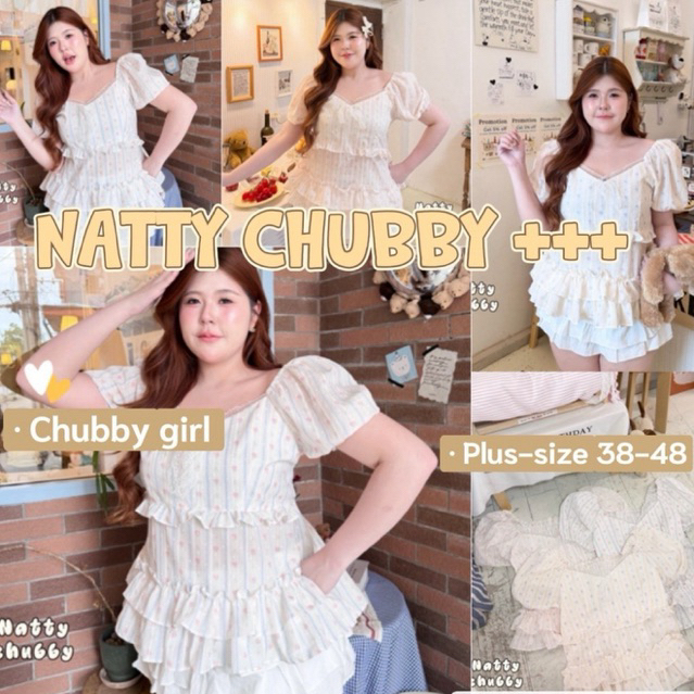 (ส่วนลดโปรเปิดร้าน+ส่งฟรีโค้ดคุ้ม ) เสื้อแขนตุ๊กตาคอเหลี่ยม แต่งระบายชั้นๆ ผ้าลายดอกไม้หวานๆ(38-48)