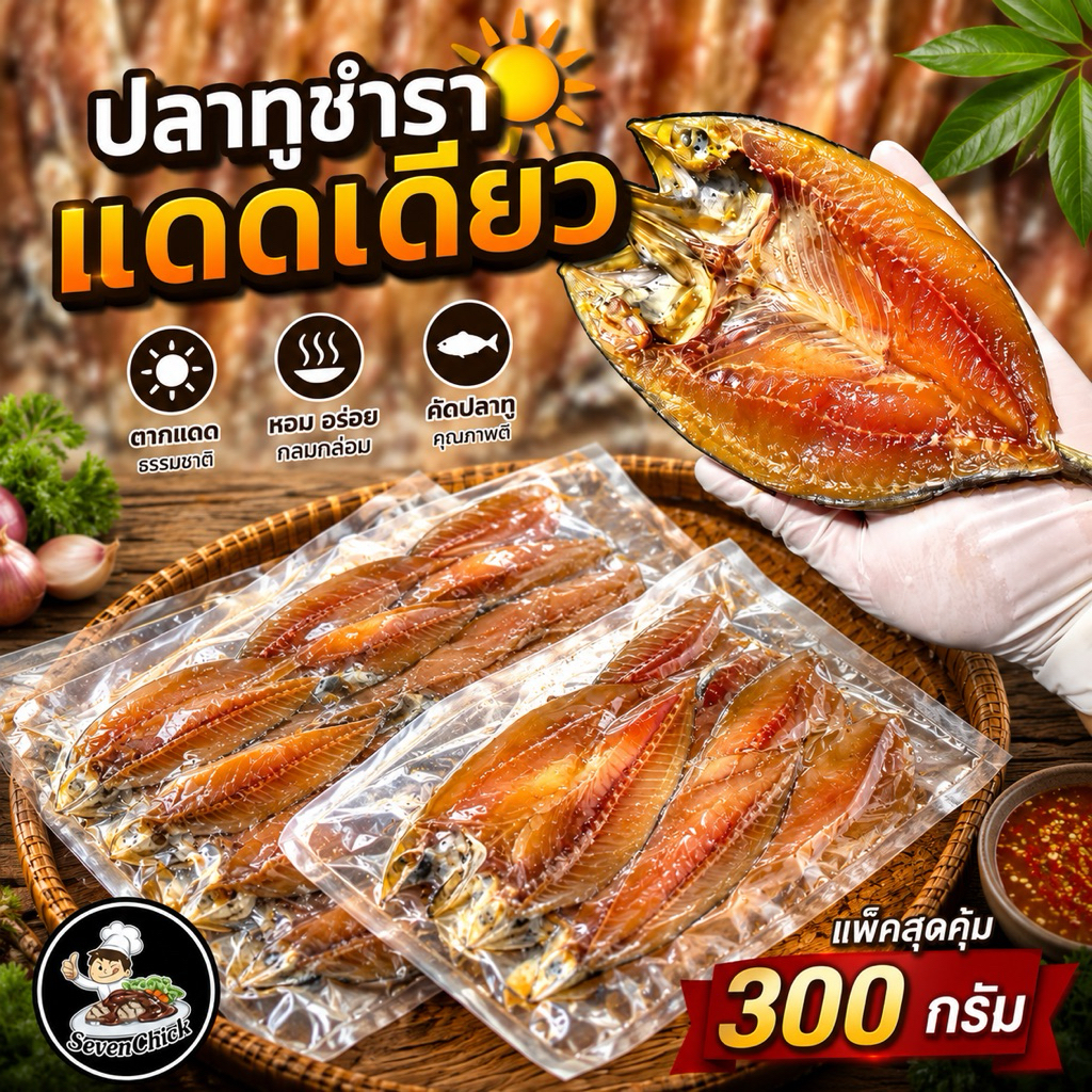 ปลาทูแดดเดียว ปลาทูชำรา รสเค็มนิดๆ ขนาด 300 กรัม