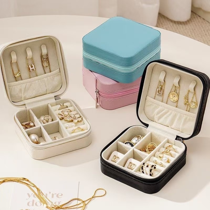 กล่องเครื่องประดับ แบบพกพา สำหรับใส่ต่างหู สร้อยคอ แบบพกพา สไตล์เกาหลี แบบพกพา มีซิป