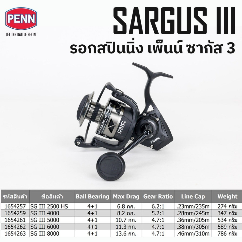 รอกสปินนิ่ง เพ็นน์ ซากัส 3 ขนาด 2500-8000 / Penn Sargus III Spinning Reel size 2500-8000