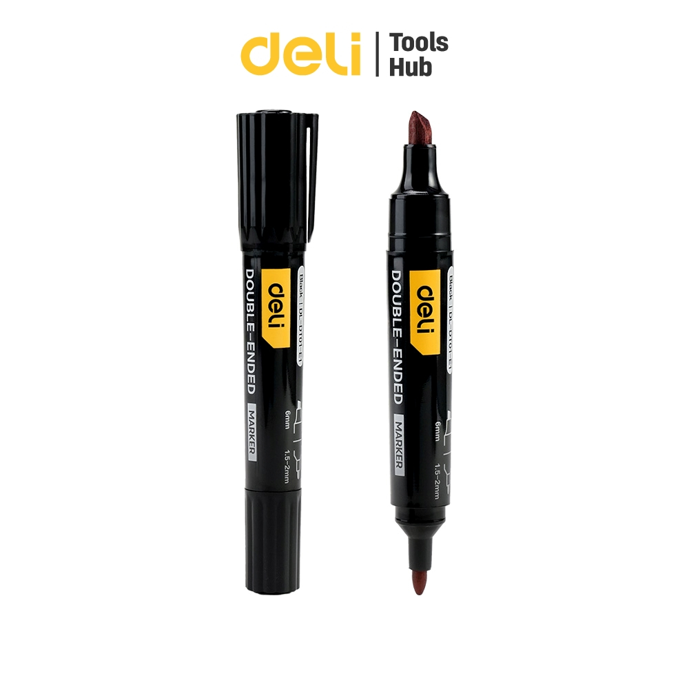 Deli ปากกามาร์คเกอร์ ปากกาเคมี ปากกา 2 หัว เส้นหนาเส้นเล็ก เขียนลื่น Permanent Marker