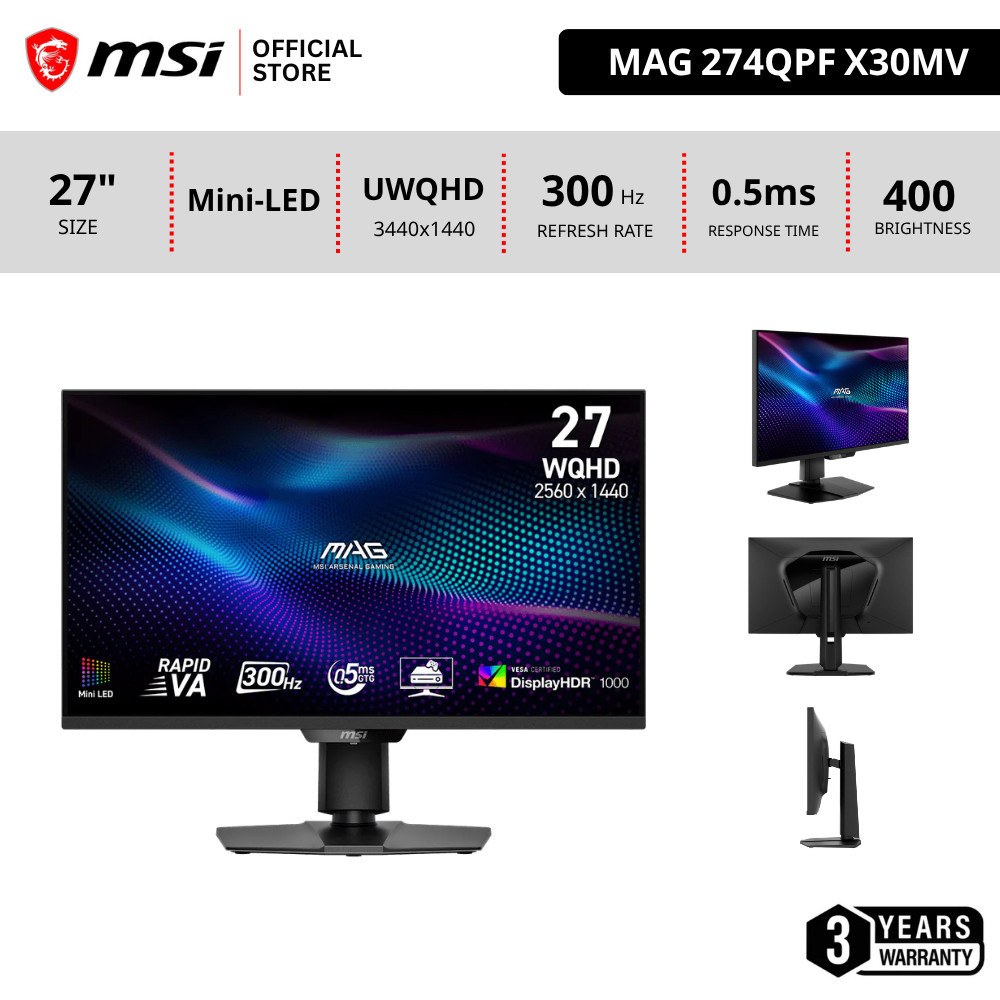 MSI MAG 274QPF X30MV / Rapid VA with Mini-LED Monitor 27" 2560 x 1440 (WQHD)