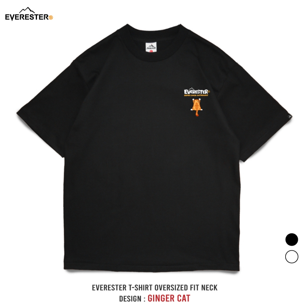 EVERESTER เสื้อยืด Oversized คอฟิต Heavy Cotton เสื้อผู้ชาย Ginger Cat ดำ เสื้อผ้าผู้ชาย EXP