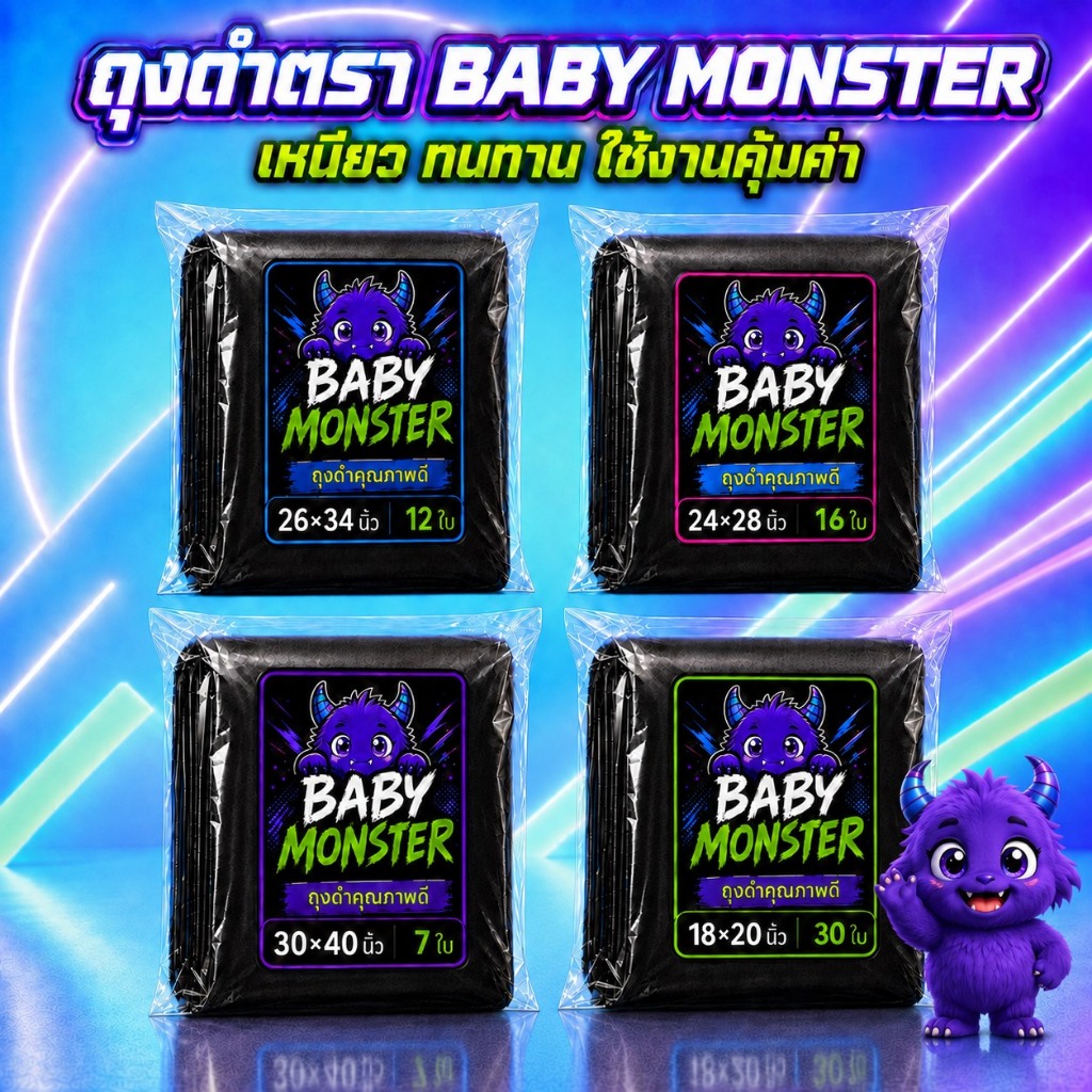Baby Monster Bag ถุงดำใส่ขยะ หนา เหนียว ไม่ขาดง่าย