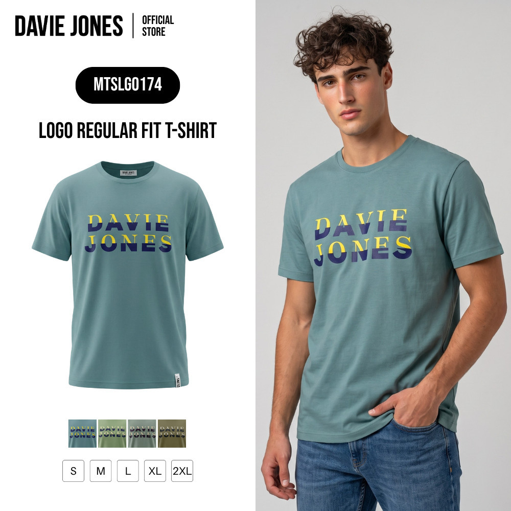 DAVIE JONES [BE FEARLESS] เสื้อยืดผู้ชาย Logo Regular Fit T-Shirt สีเขียวอมเทา เขียวอ่อน เขียวเข้ม เขียวขี้ม้า LG0174