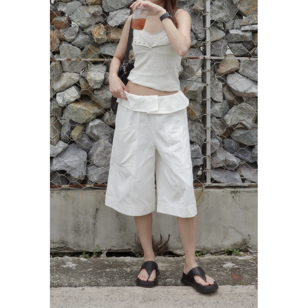Cleo Utility Pants #mach292 กางเกงขาห้าส่วนทรงหลวม ดีไซน์เอวพับ