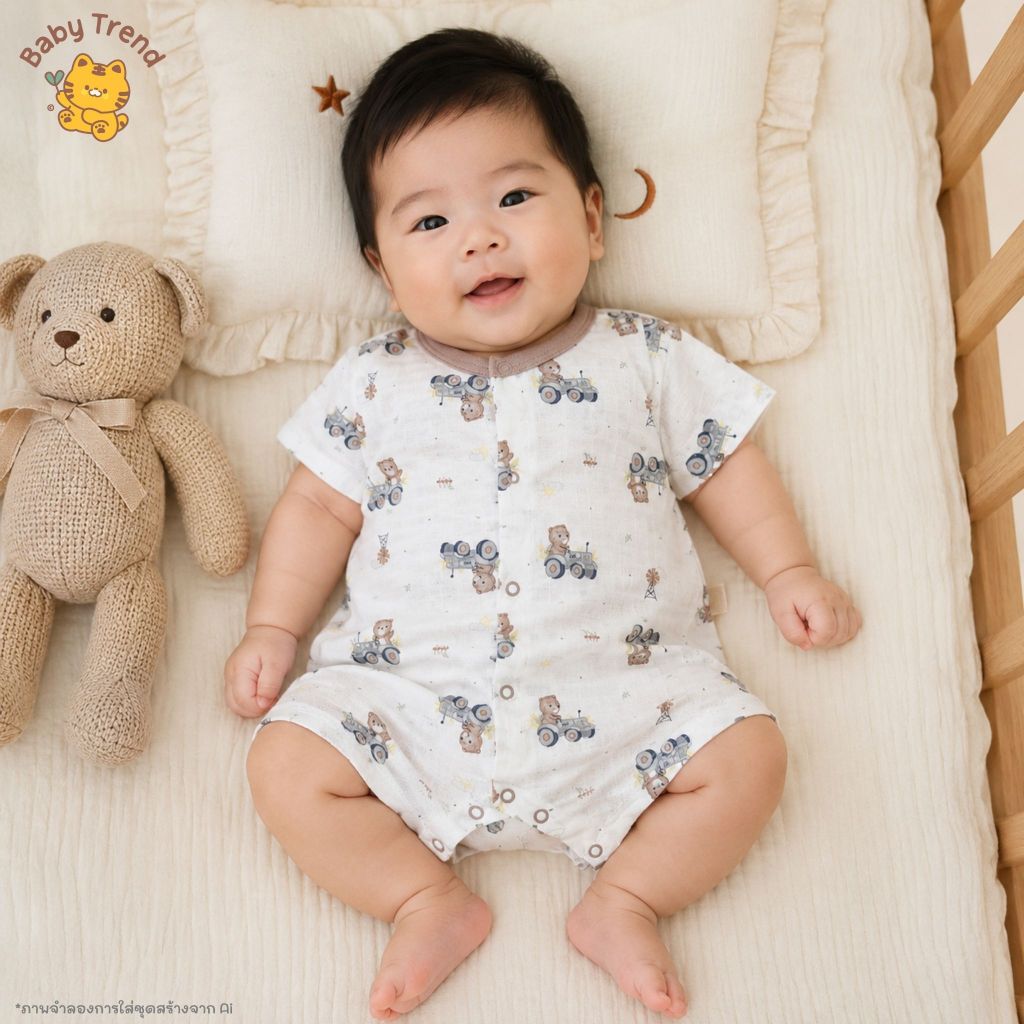 Babytrend ชุดรอมเปอร์ “มัสลินคอตตอน” ชุดเด็ก 0-6 เดือน ผ้าฝ้าย Muslin นุ่ม โปร่งสบาย รูปที่ 3