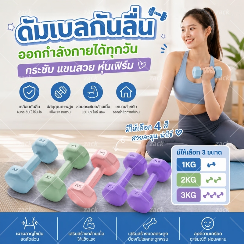 ดัมเบล ดัมเบลยาง 1/2/3/4กก. ลดไขมันต้นแขน ออกกำลังกายและฟิตเนส ดัมเบลสำหรับผู้หญิง ดัมเบลยกน้ำหนัก