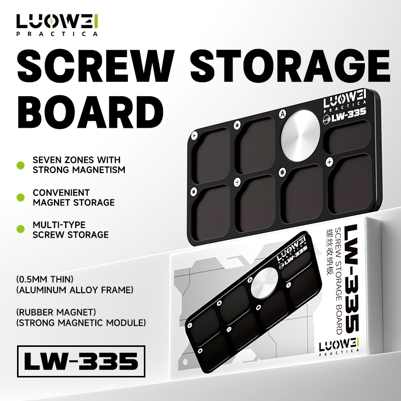 LUOWEI LW-335 สกรู MagDock อลูมิเนียม 7 Precision Zones การดูดซึมแม่เหล็กโทรศัพท์มือถือถาดสกรูแผ่นจัดเก็บซ่อมเครื่องมือ