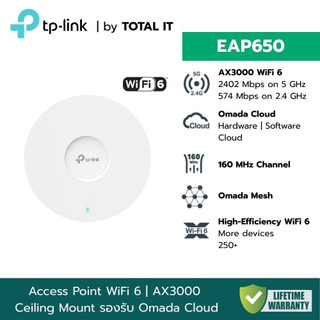 TP-Link Omada EAP650 Access Point Wi-Fi 6 AX3000 ติดเพดาน 160MHz ตัวปล่อยไวไฟ ประกันศูนย์