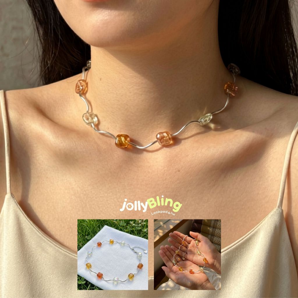 JollyBling - สร้อยคอลูกปัดอะคริลิค สีสวยแวววาว เล่นแสง สแตนเลสไม่ลอกไม่ดำ