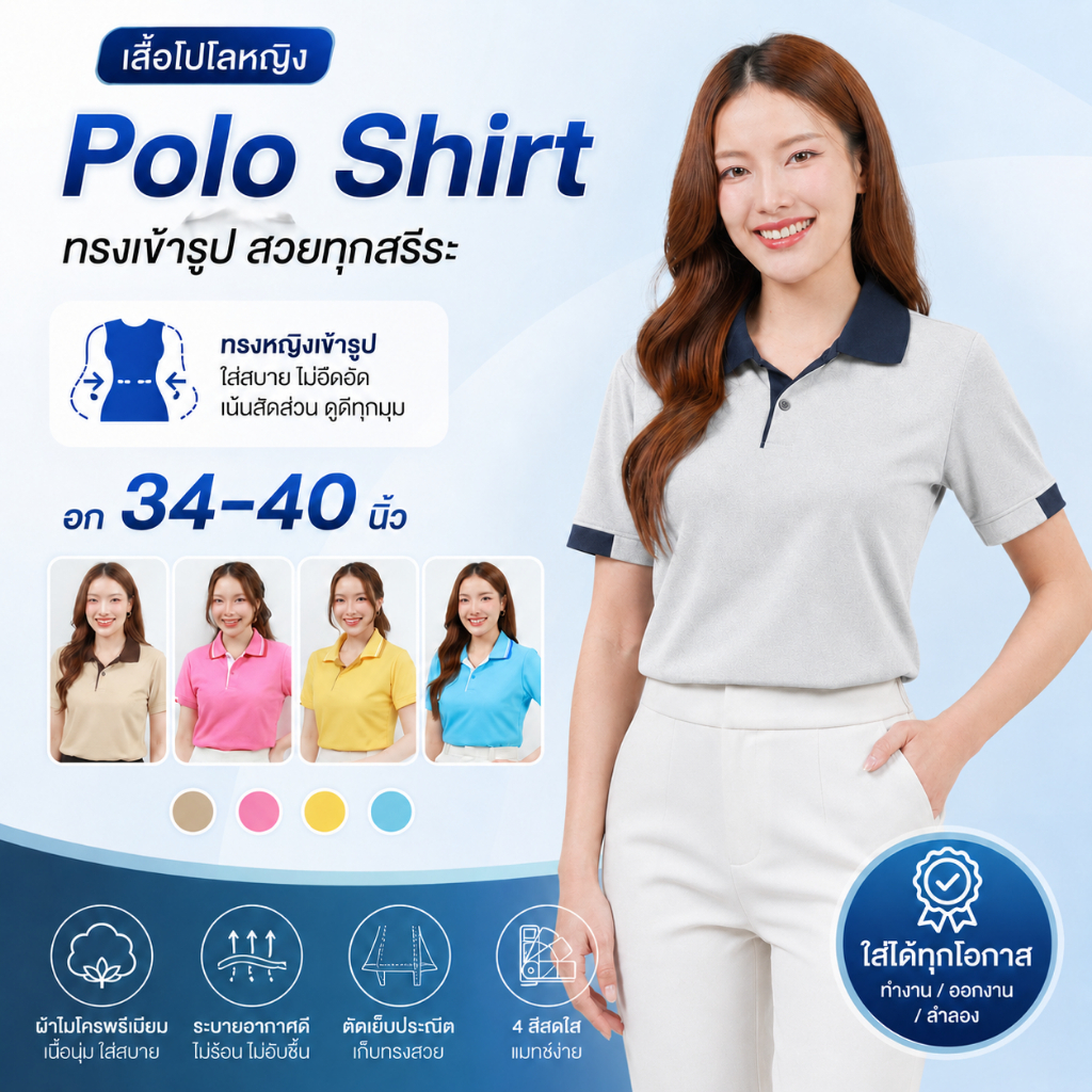 เสื้อโปโลผู้หญิง Ananya โทนสีพาสเทล ทรงสวยเข้ารูป ไม่มีกระเป๋า ผ้านุ่มใส่สบาย