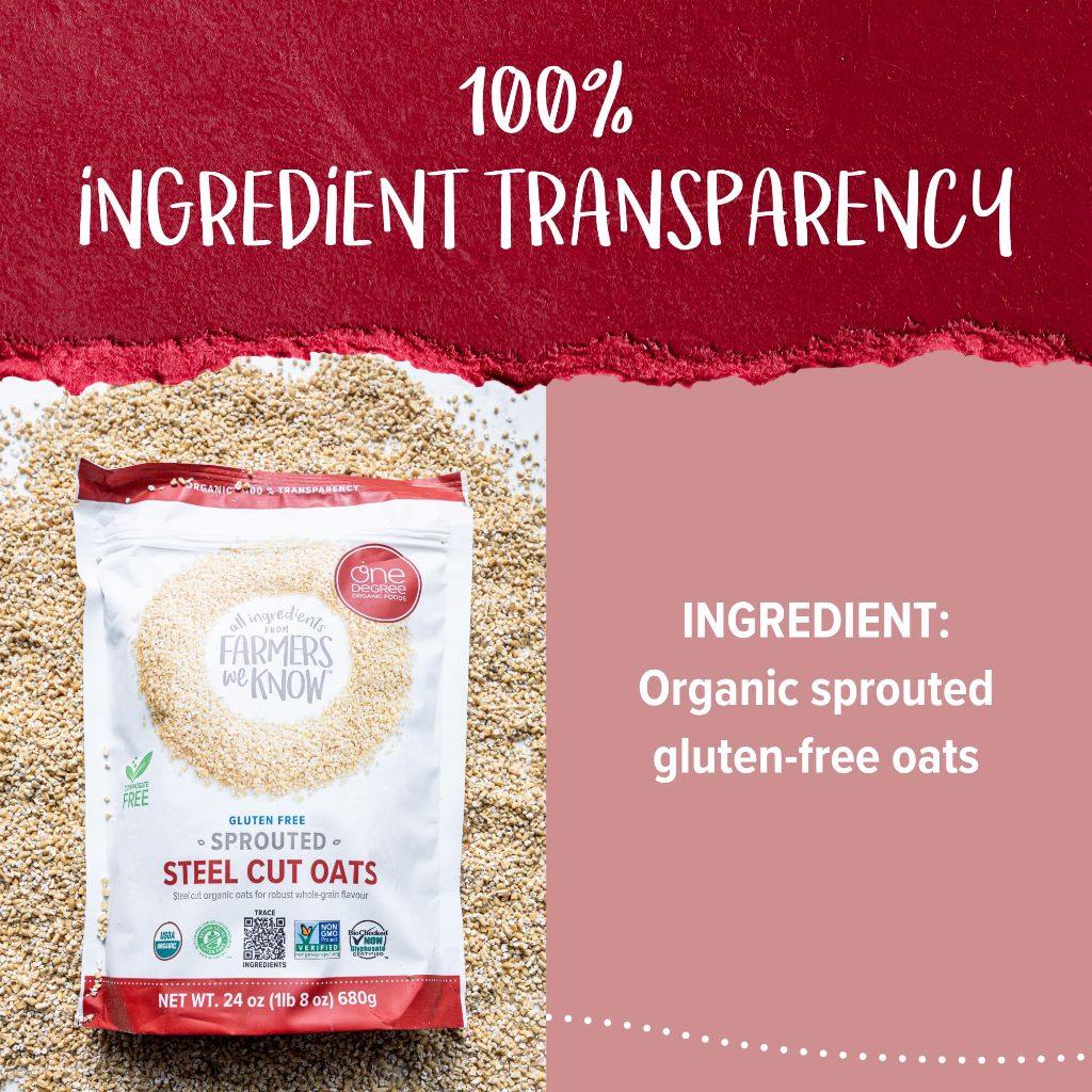 One Degree Sprouted Organic Gluten Free Sprouted Steel Cut Oats 680กรัม ออร์แกนิค ข้าวโอ๊ต ตัดแท่ง