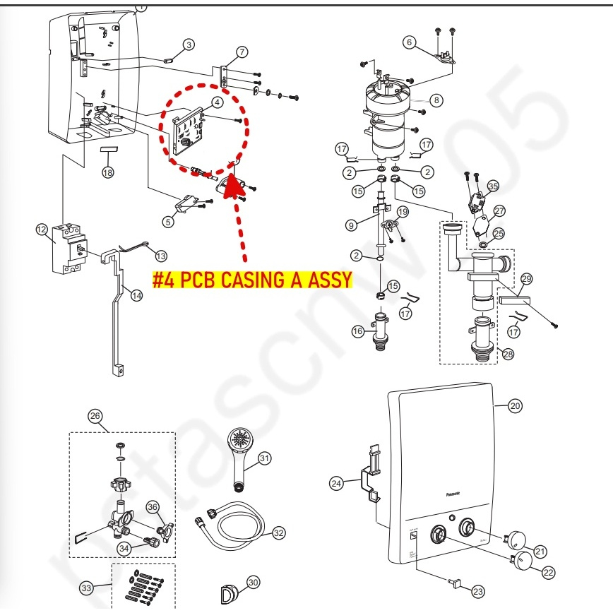 แผงบอร์ด วอลลุ่ม #4 PCB CASING A ASSY #4 ADX602A3LL10 DH-3LL1 เครื่องทำน้ำอุ่น  PANASONIC