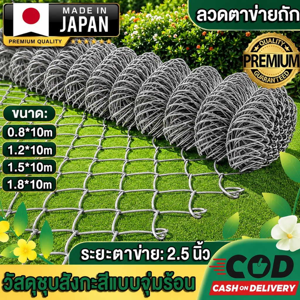 ยาว10m รั้วตาข่ายถักchainlink ตา 2.5" ลวด1.8/2.5mm เหล็กชุบกัลวาไนซ์ แข็งแรงทนทาน ลวดเงาสวย ทำกรงสัตว์ รั้วล้อมสวน
